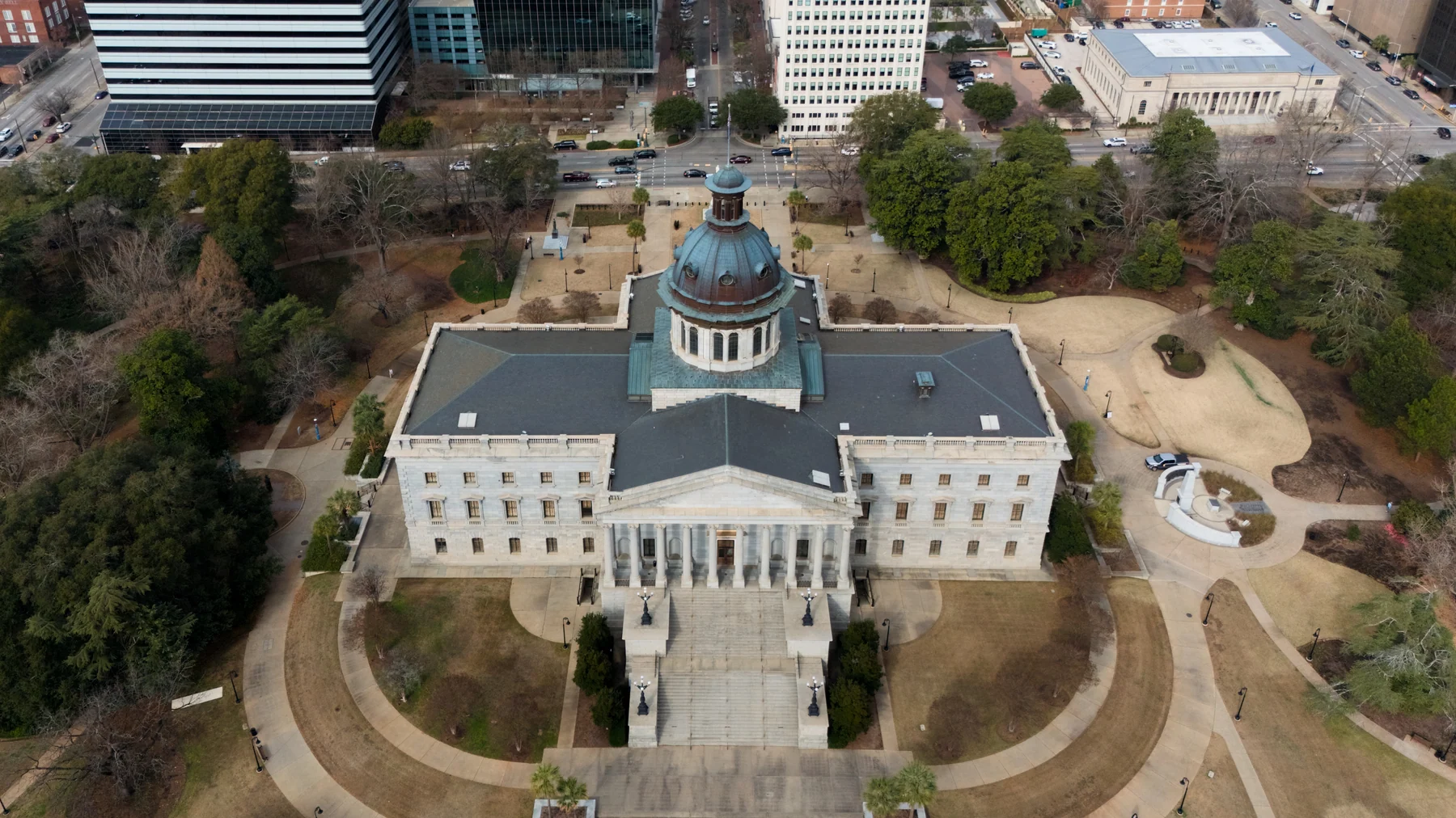 Aerial view of the South Carolina State House in Columbia